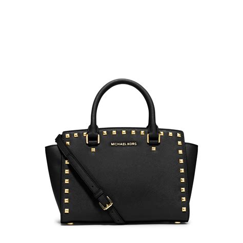 michael kors selma medium studded saffiano leather satchel|michael kors saffiano wallet black.